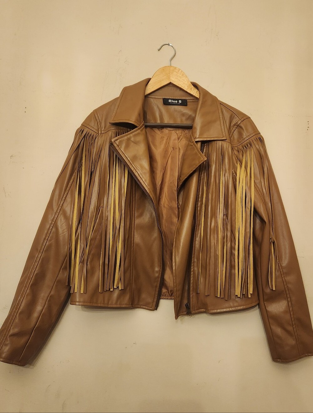 Fringed Brown Faux Leather Jacket by